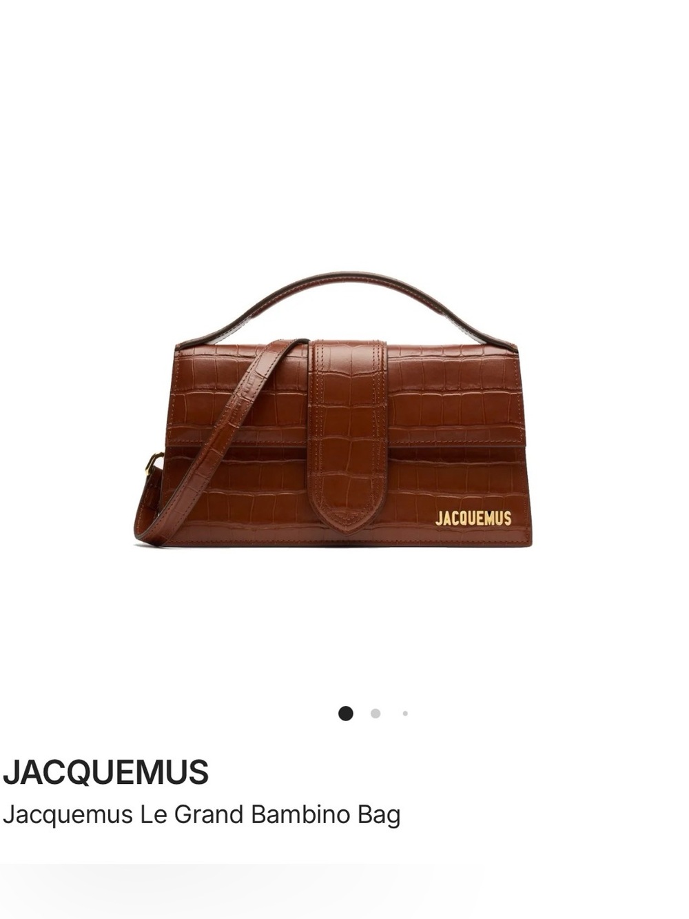 Jacquemus Le Grand Bambino Brown Croc-Embossed Leather Bag Authentic with COA